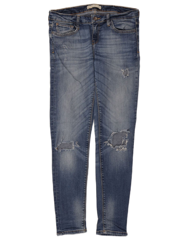Zara Damen Distressed Skinny Jeans EU 38 Small W28 L29 Blau