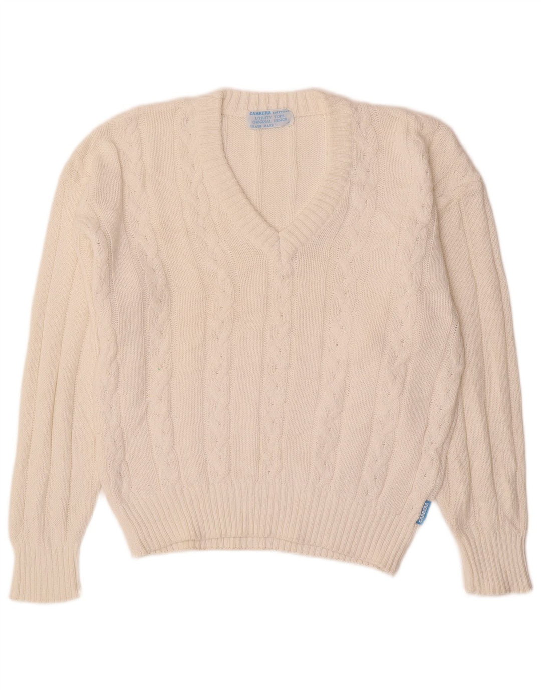 CARRERA Herren-Pullover mit V-Ausschnitt, Größe S, weiße Baumwolle