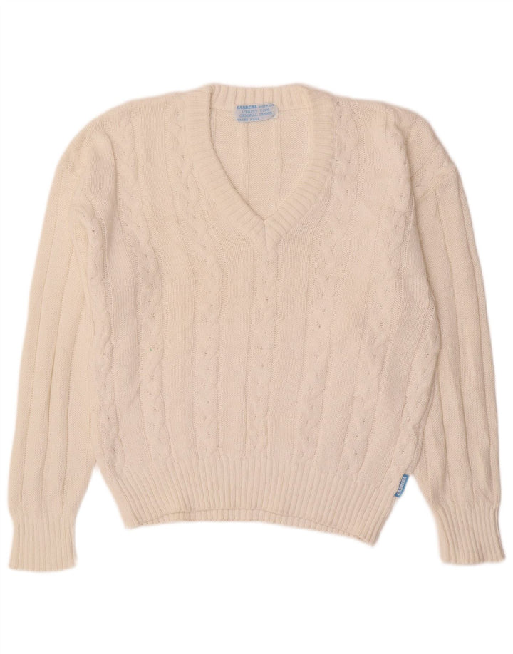 CARRERA Herren-Pullover mit V-Ausschnitt, Größe S, weiße Baumwolle