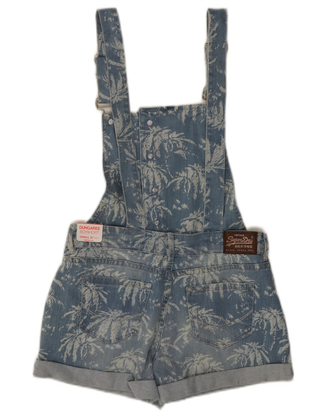 SUPERDRY Mädchen-Latzhose, Denim-Shorts, 11–12 Jahre, XS, blau geblümt, Baumwolle
