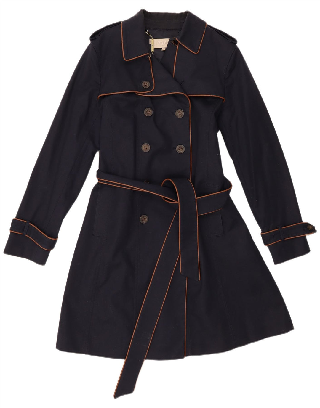 Hobbs Damen Trenchcoat UK 16 Large Marineblaue Baumwolle