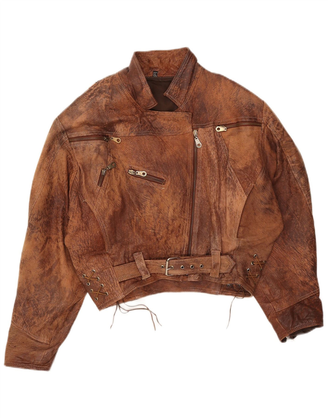 Vintage Damen Crop Lederjacke UK 16 Large Braun