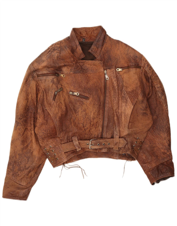 Vintage Damen Crop Lederjacke UK 16 Large Braun