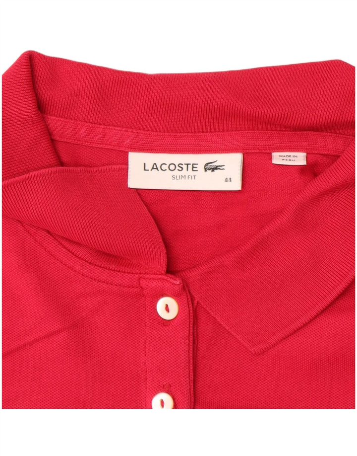 LACOSTE Damen Slim Fit Langarm-Poloshirt, Größe 44, große rosa Baumwolle