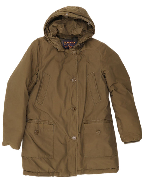 Woolrich Wattierter Damenmantel mit Kapuze, UK 14, mittlere Khaki-Baumwolle
