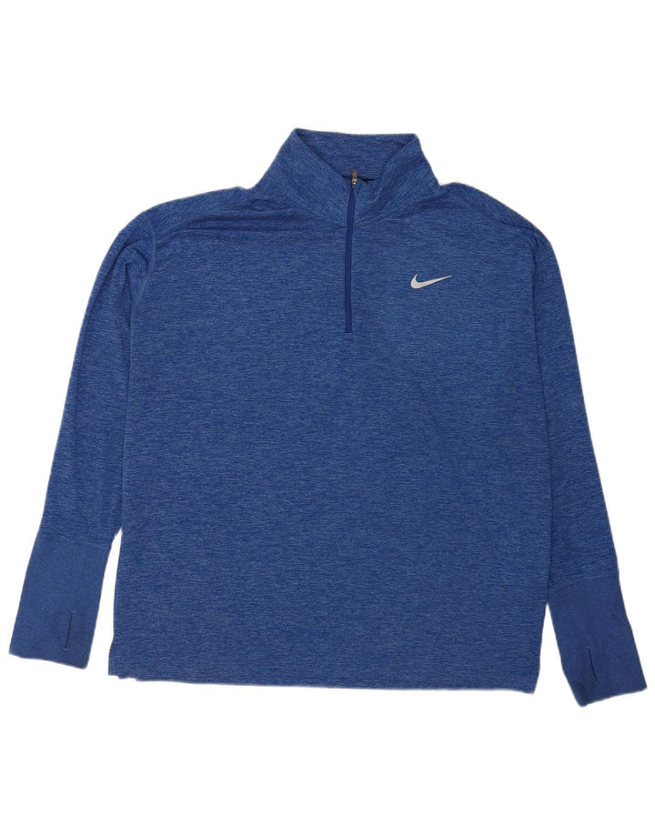Nike Herren-Laufoberteil mit Reißverschluss und langem Ärmel, XL, blau geflecktes Polyester