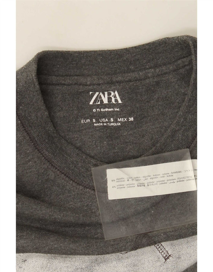 Zara Herren-Sweatshirt mit Grafik, Größe S, graue Baumwolle