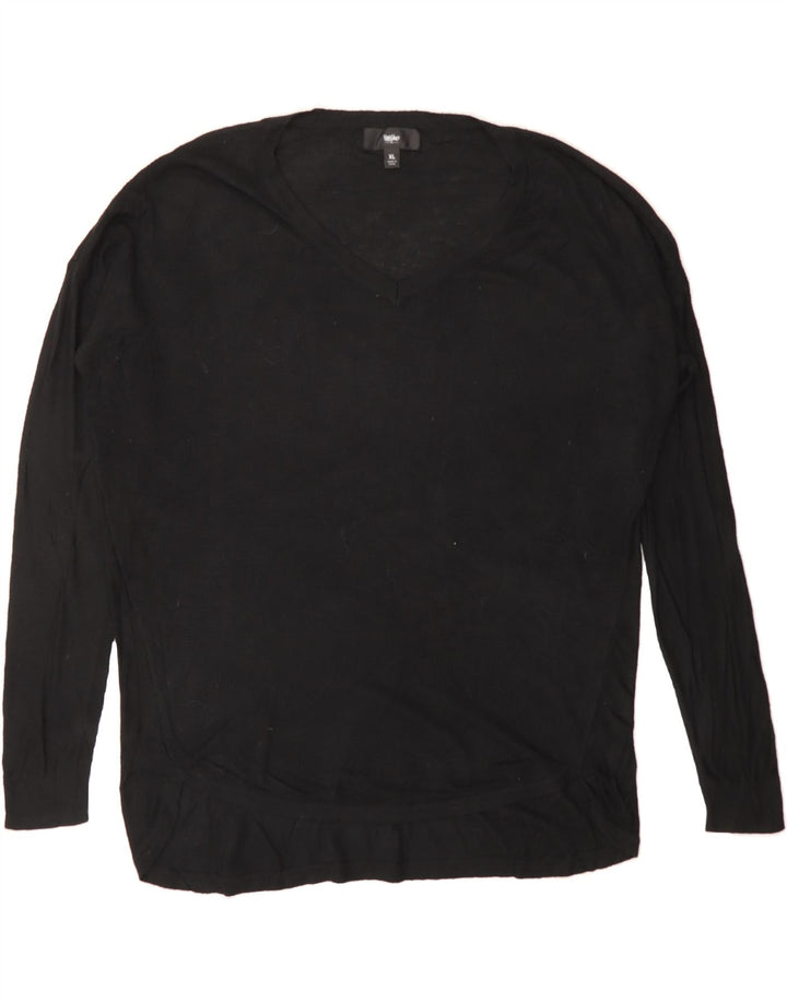 MOSSIMO Womens Oversized V-Neck Jumper Sweater UK 18 XL Black Nylon Vintage Mossimo and Second-Hand Mossimo from Messina Hembry 