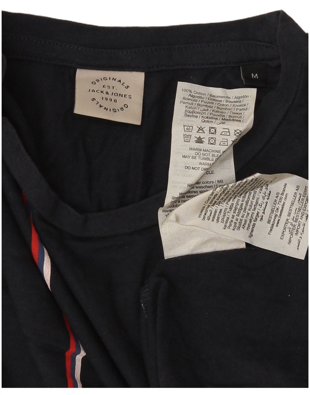Jack & Jones Herren-T-Shirt-Oberteil aus mittelblauer, gestreifter Baumwolle