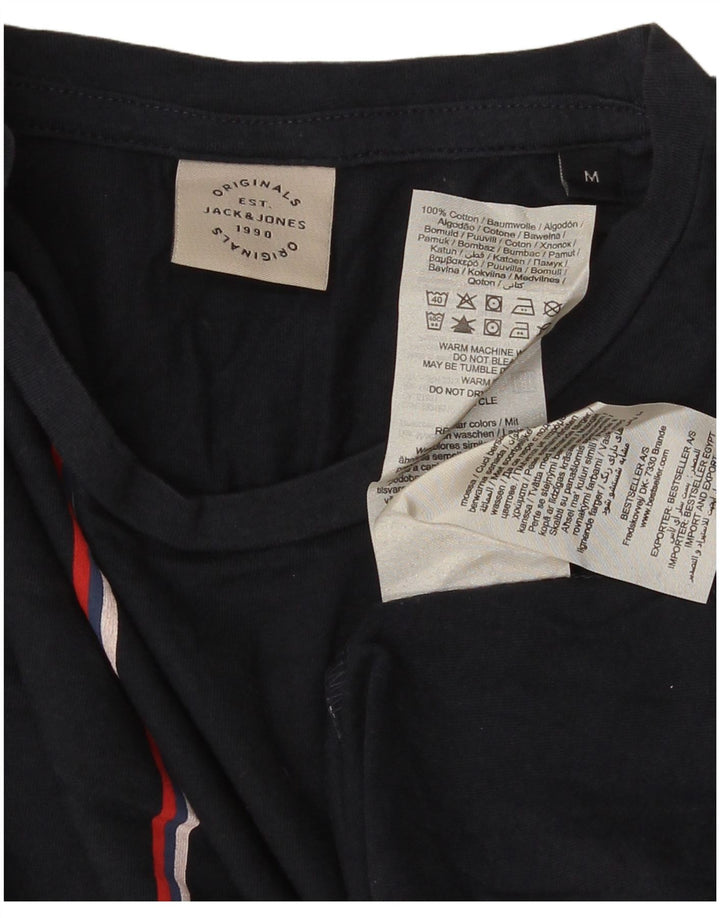 Jack & Jones Herren-T-Shirt-Oberteil aus mittelblauer, gestreifter Baumwolle