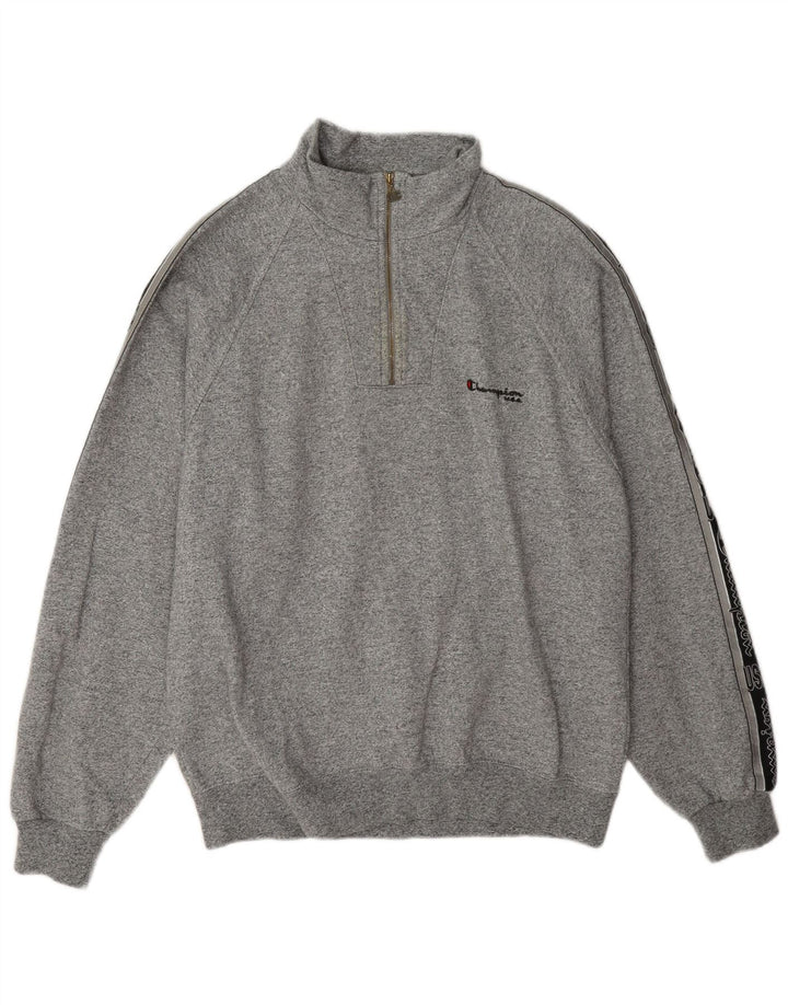 Champion Herren-Sweatshirt mit grafischem Reißverschluss, Größe L, Grau, Farbblock