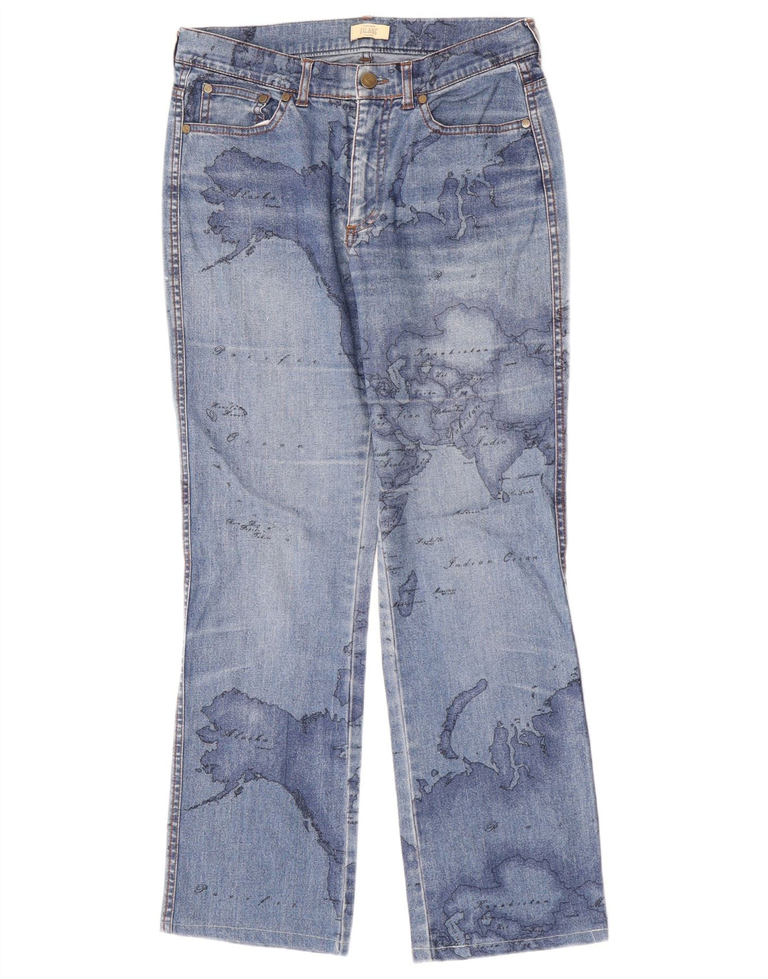 ALVIERO MARTINI Damen Grafik-Bootcut-Jeans W27 L27 Blaue Baumwolle