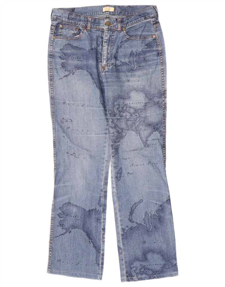 ALVIERO MARTINI Damen Grafik-Bootcut-Jeans W27 L27 Blaue Baumwolle