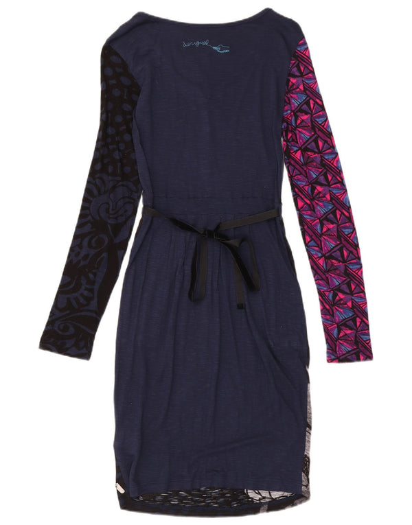 Desigual Damen Grafisches Etuikleid UK 8 Small Marineblau mit Blumenmuster