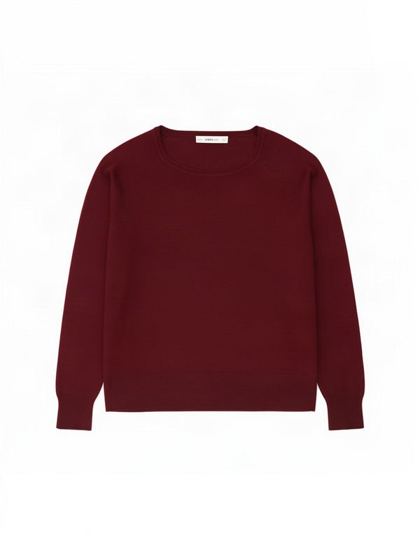 Zara Damen-Pullover mit U-Boot-Ausschnitt, UK 14, mittlere bordeauxrote Viskose