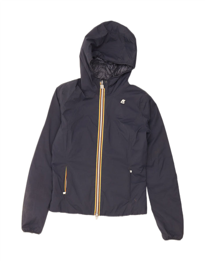 K-WAY Boys Hooded Reversible Jacket 8-9 Years Navy Blue Vintage K-Way and Second-Hand K-Way from Messina Hembry 