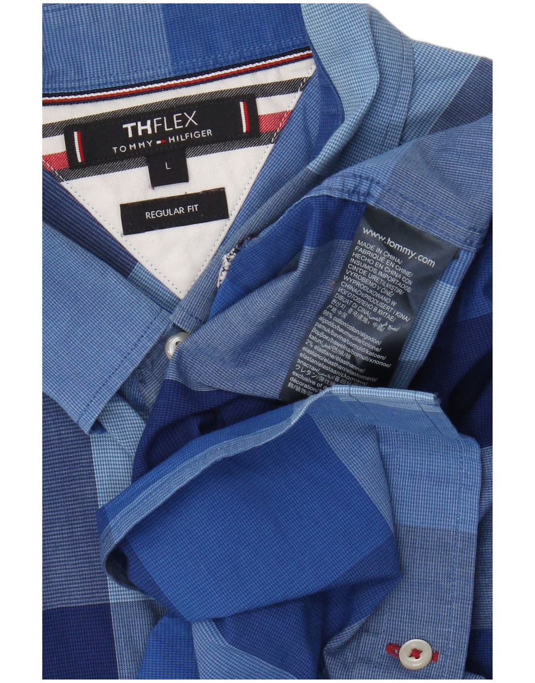 Tommy Hilfiger Herren-Hemd mit normaler Passform, große blaue Gingham-Baumwolle