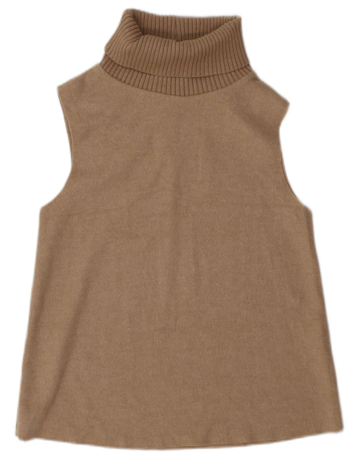 Zara Damen Weste Tank Top UK 10 Small Braune Baumwolle