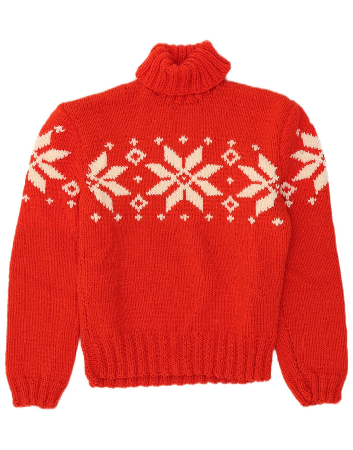Vintage Damen Rollkragenpullover Pullover UK 12 Medium Red Fair Isle