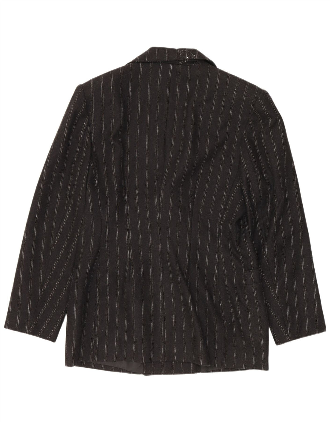 Vintage Damen Zweireihige Blazerjacke IT 48 XL Schwarz gestreifte Wolle