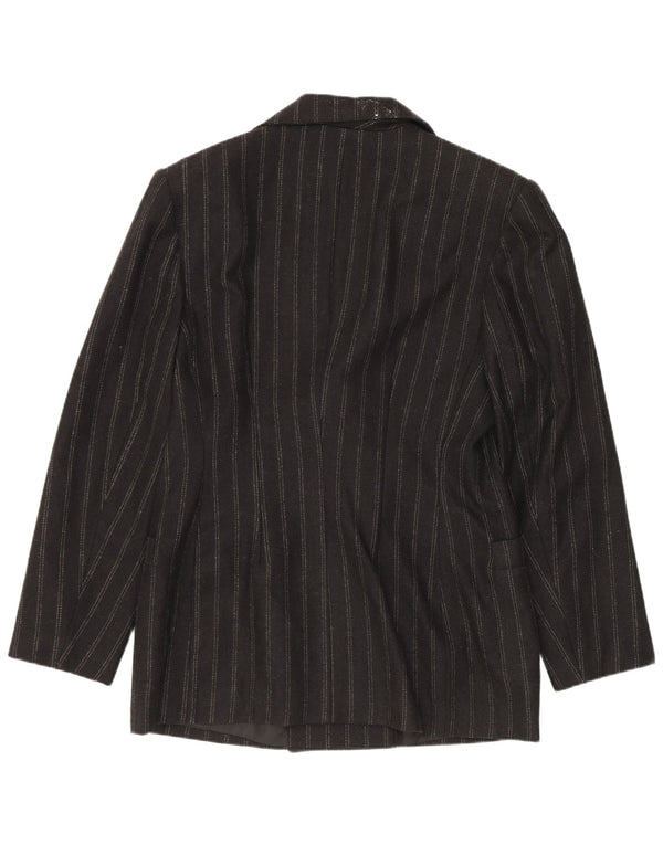 Vintage Damen Zweireihige Blazerjacke IT 48 XL Schwarz gestreifte Wolle