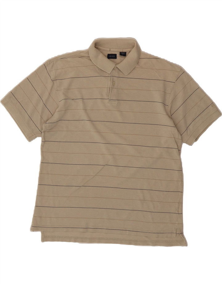 IZOD Mens Polo Shirt Large Beige Striped Cotton Vintage Izod and Second-Hand Izod from Messina Hembry 