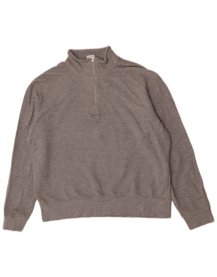 Zara Herren-Sweatshirt mit Reißverschluss, XL, graue Baumwolle