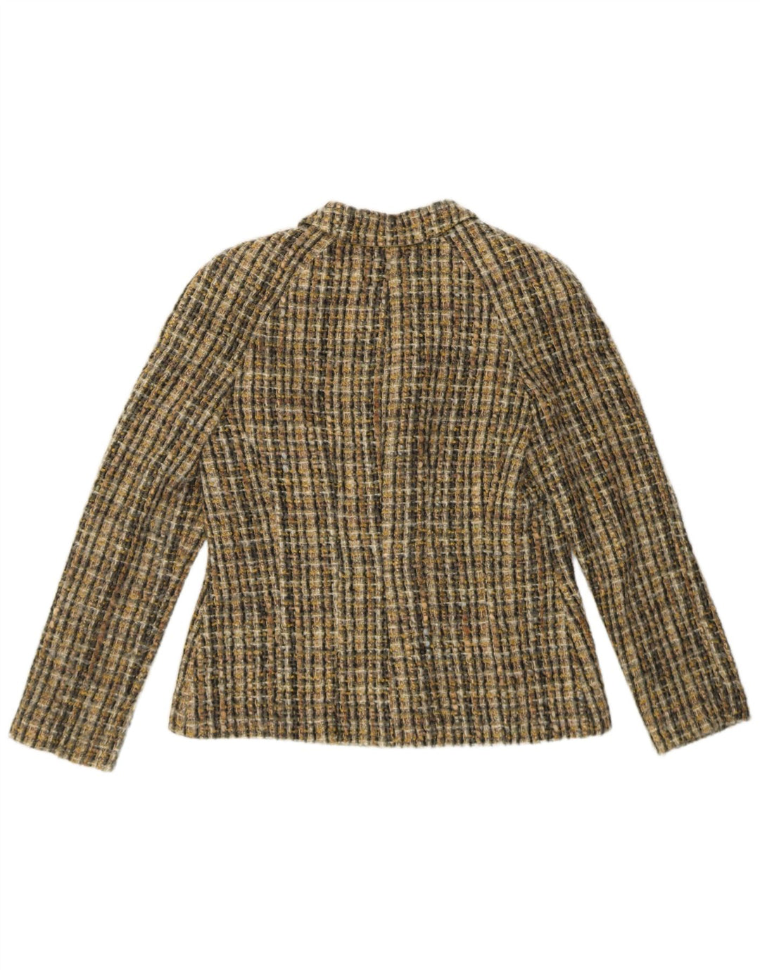 Luisa Spagnoli Damen-Blazerjacke mit 3 Knöpfen, IT 46, große Khaki-Karo-Wolle