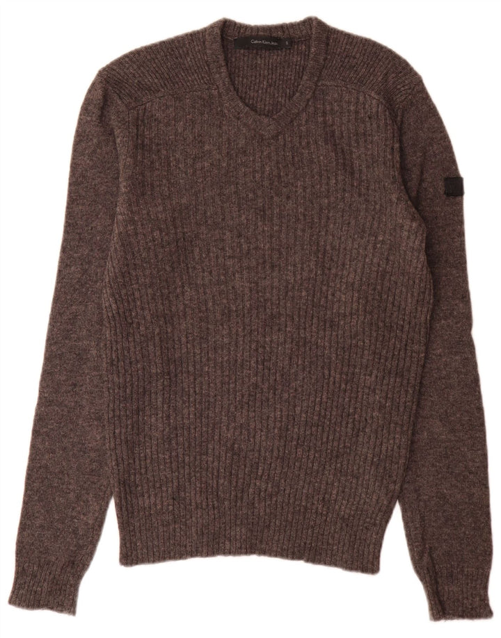 Calvin Klein Jeans Herren-Pullover mit V-Ausschnitt, klein, grau gefleckte Wolle