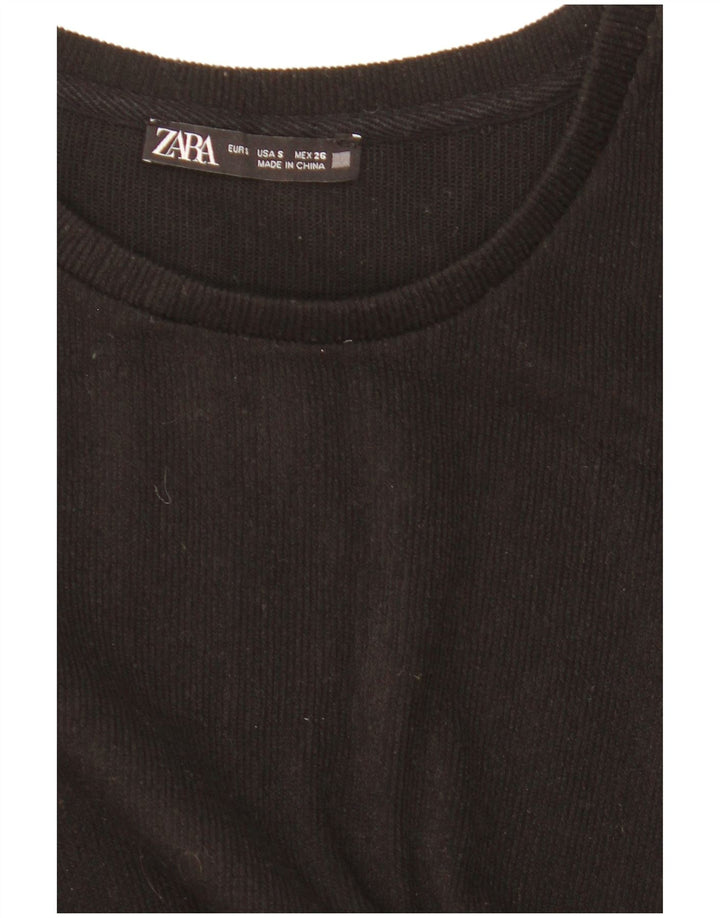 Zara Damen Crop Long Sleeve Oversized Bluse Top UK 10 Small Schwarz