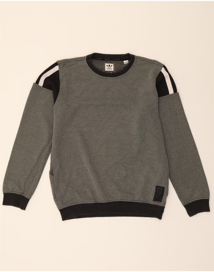 ADIDAS Mens Sweatshirt Jumper Small Grey Colourblock Cotton Vintage Adidas and Second-Hand Adidas from Messina Hembry 