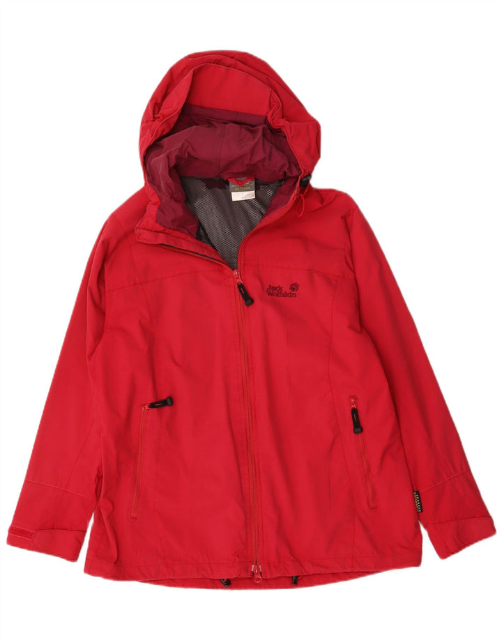 Jack Wolfskin Damen Regenjacke mit Kapuze, UK 16, Größe L, Rot, Polyamid