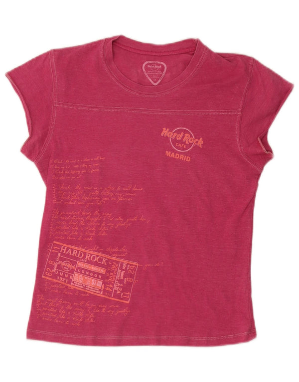 Hard Rock Cafe Damen Madrid Graphic T-Shirt Top UK 12 Mittelrosa Baumwolle