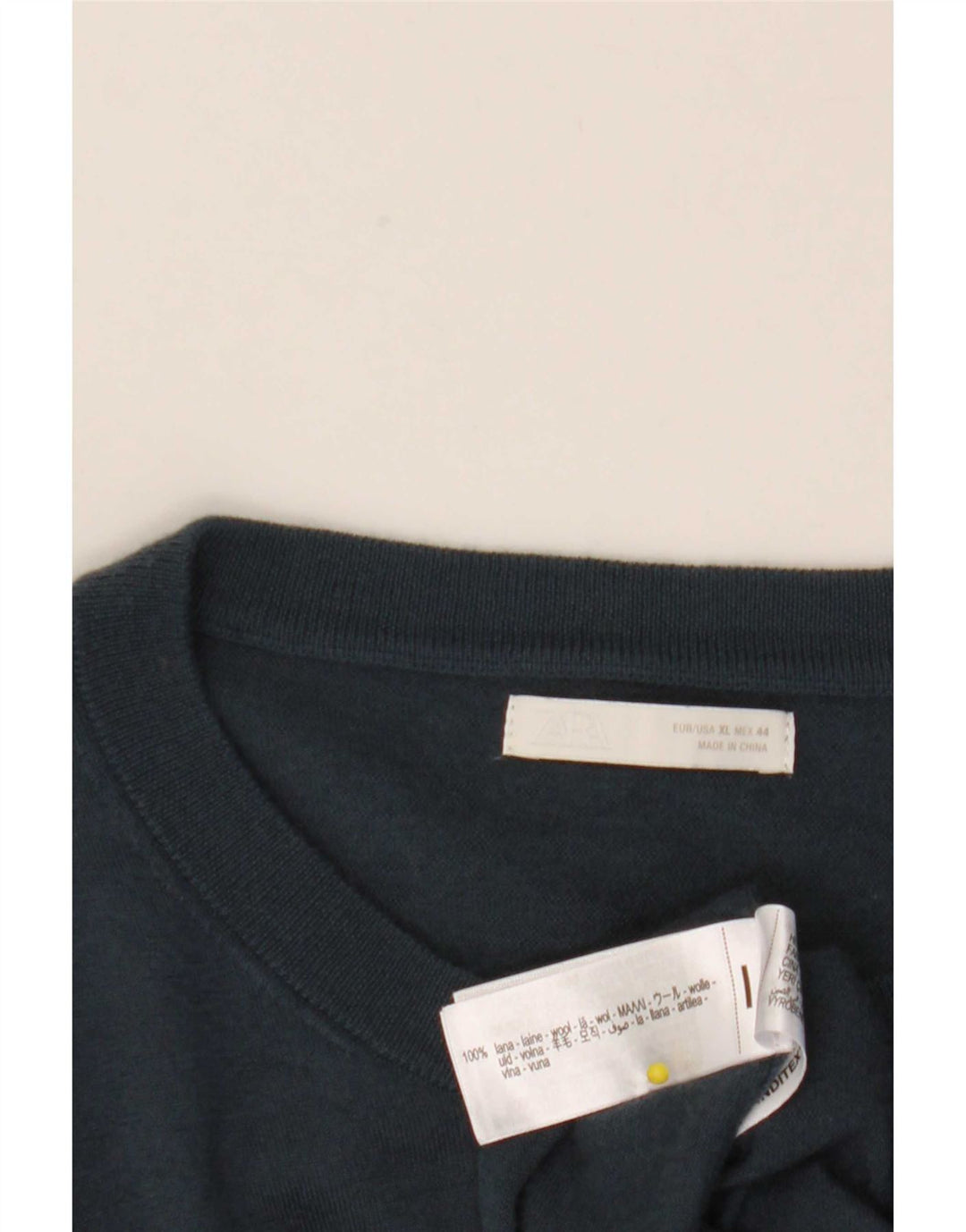 Zara Herren-Pullover mit U-Boot-Ausschnitt, XL, marineblaue Wolle