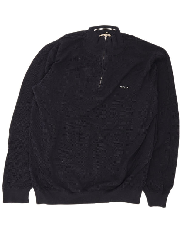 Gant Herren-Pullover mit Reißverschluss am Hals, 2XL, marineblaue Baumwolle