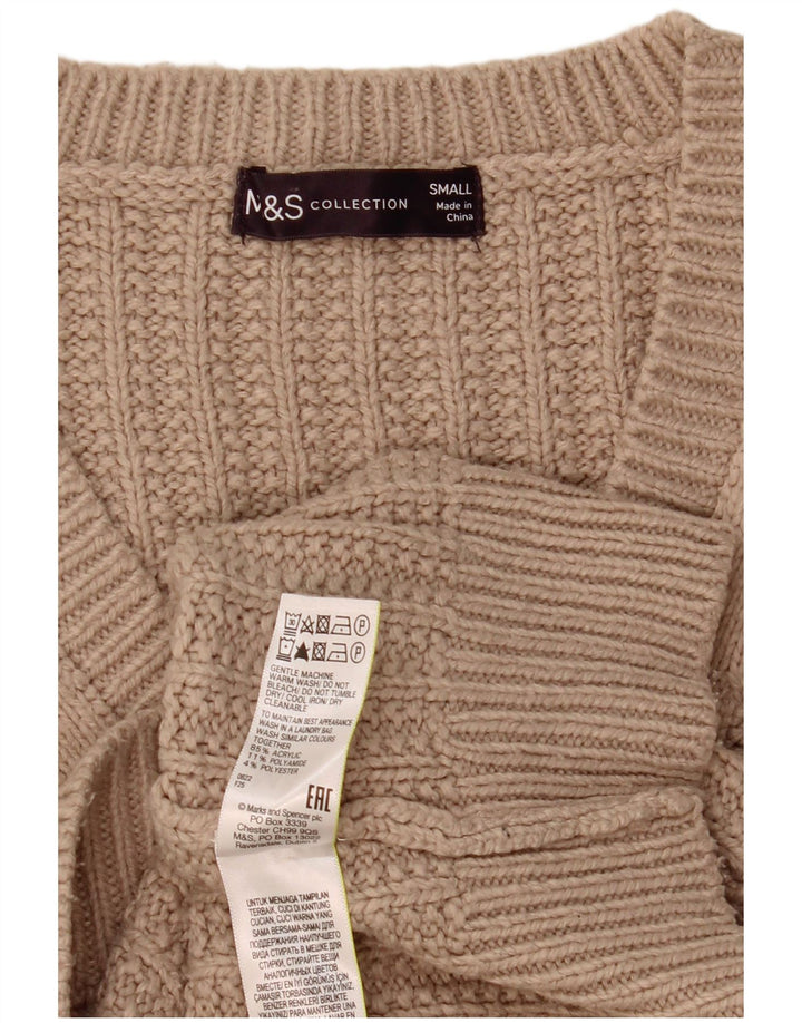 Marks & Spencer Damen-Pullover, übergroß, V-Ausschnitt, Gr. 10, Größe S, Beige