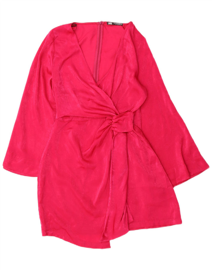 Zara Damen Langarm-Etuikleid UK 10 Small Pink Polyester