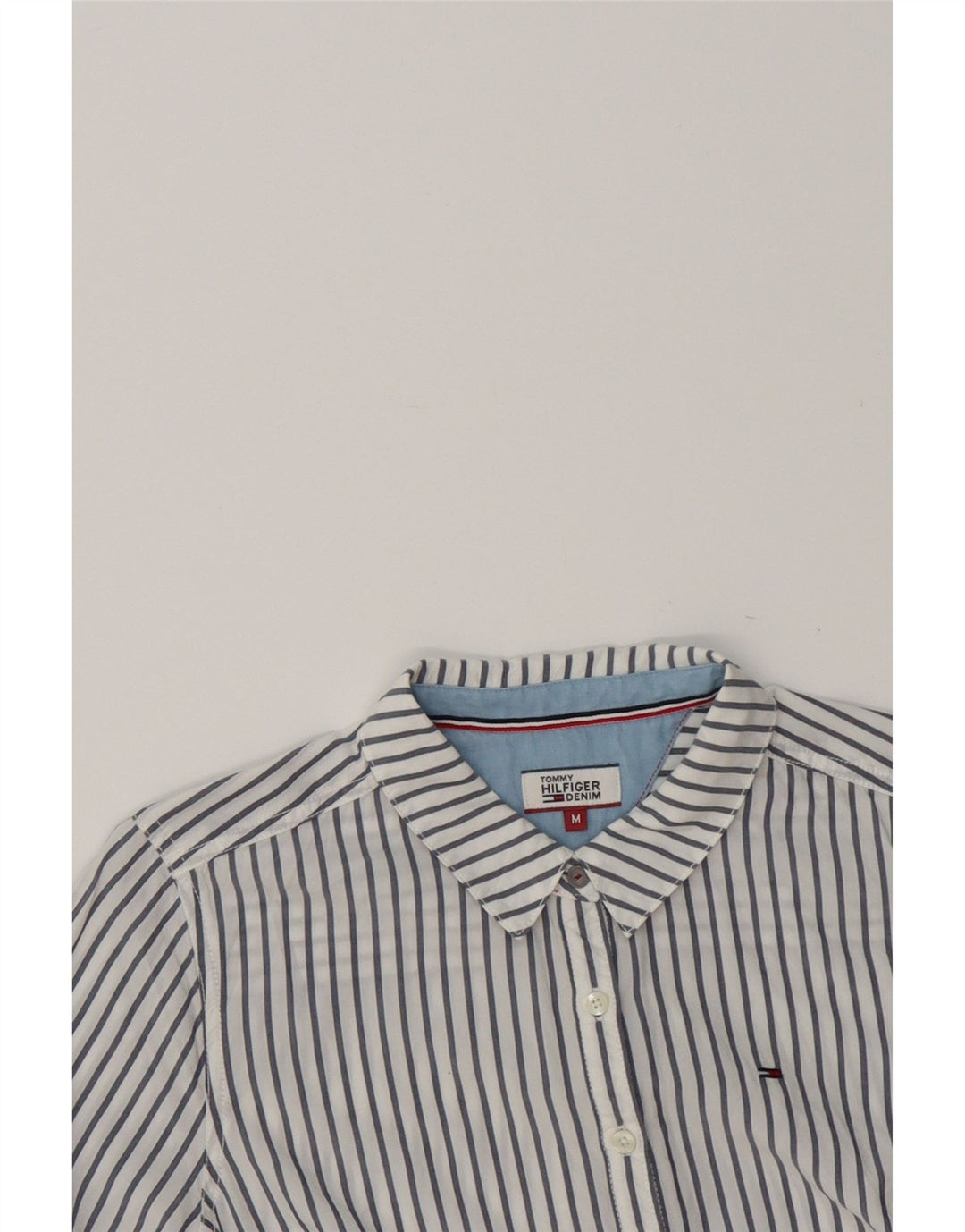 TOMMY HILFIGER Womens Shirt UK 14 Medium Blue Striped Lyocell Vintage Tommy Hilfiger and Second-Hand Tommy Hilfiger from Messina Hembry 