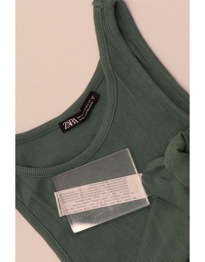 Zara Damen Crop Vest Top UK 12 Mittelgrüne Baumwolle