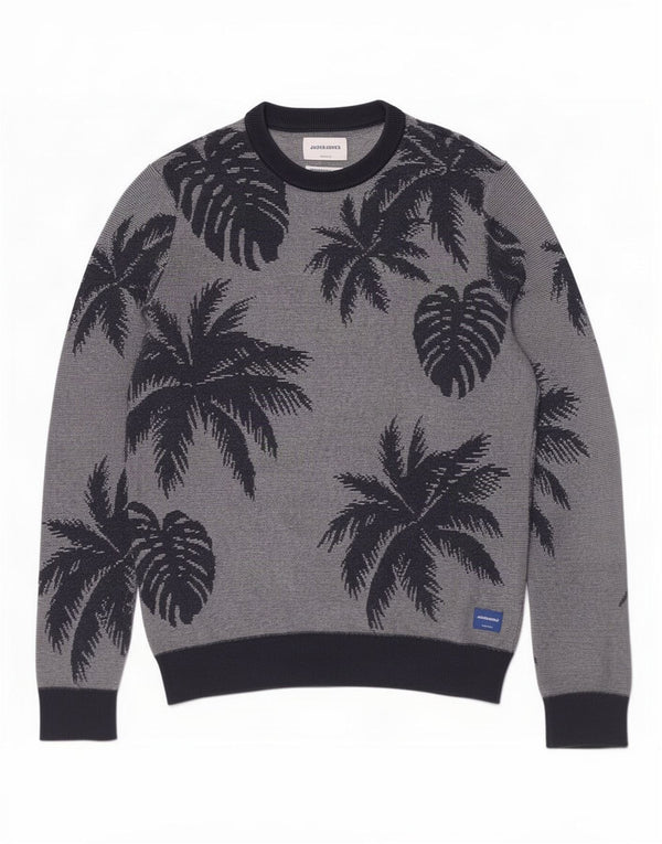 Jack & Jones Herren-Pullover mit Rundhalsausschnitt, mittlere marineblaue Baumwolle mit Blumenmuster