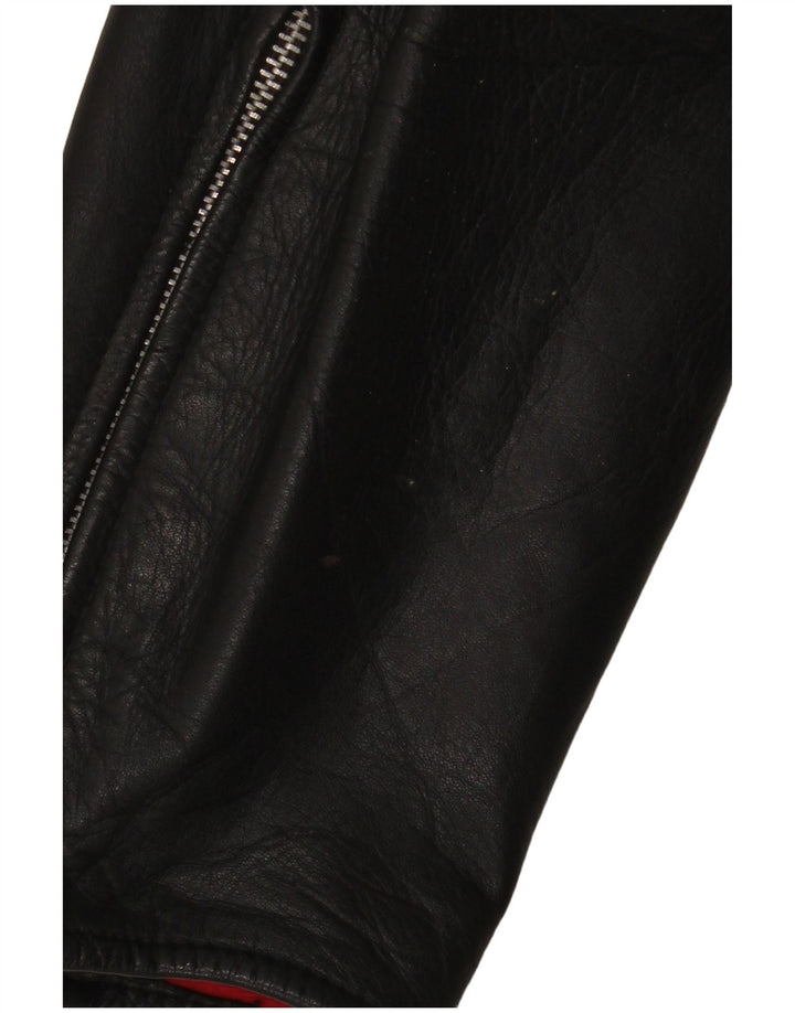 Vintage Herren-Leder-Bikerhose W34 L30 Schwarzer Farbblock