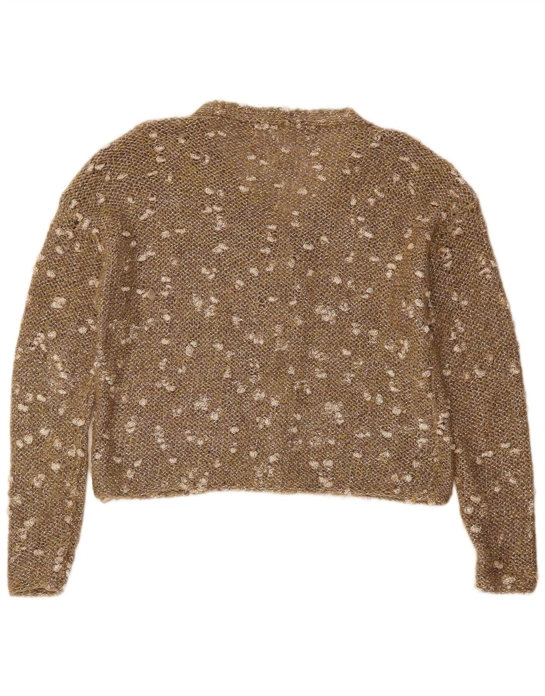 VINTAGE Damen Crop Häkel-Cardigan-Pullover UK 16 Groß Braun gefleckt