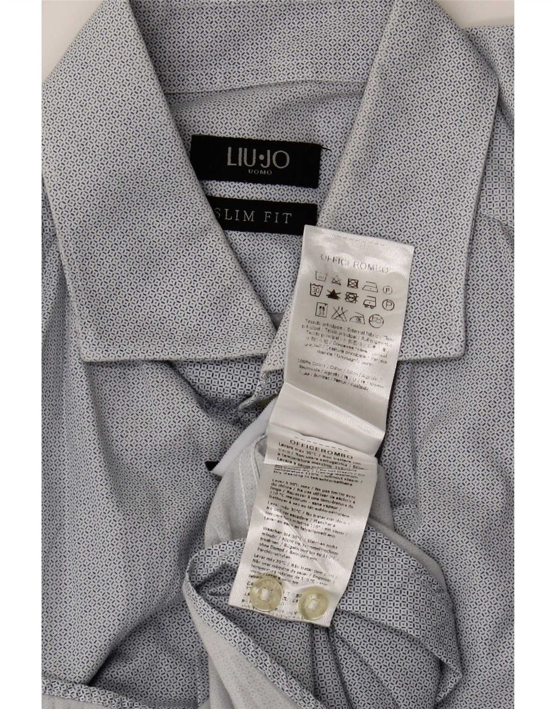 Liu Jo Herren Slim Fit Hemd Größe 40 Mittelblaue geometrische Baumwolle
