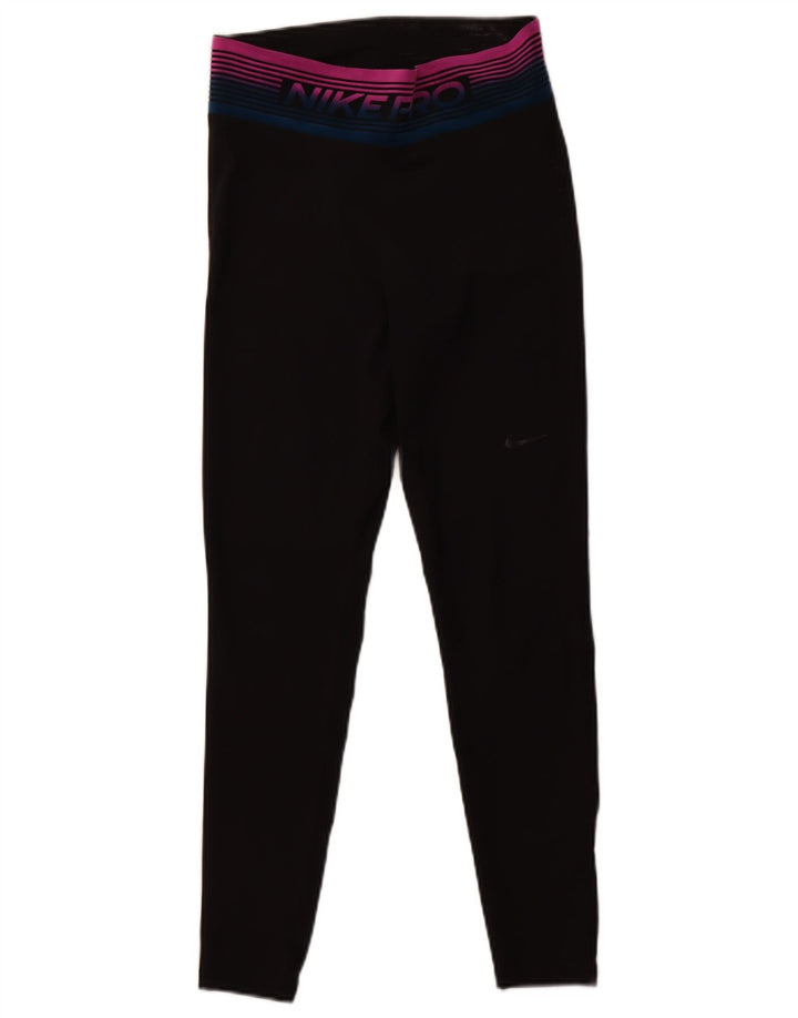 NIKE Damen Grafik-Leggings UK 12 Mittelschwarzes Polyester