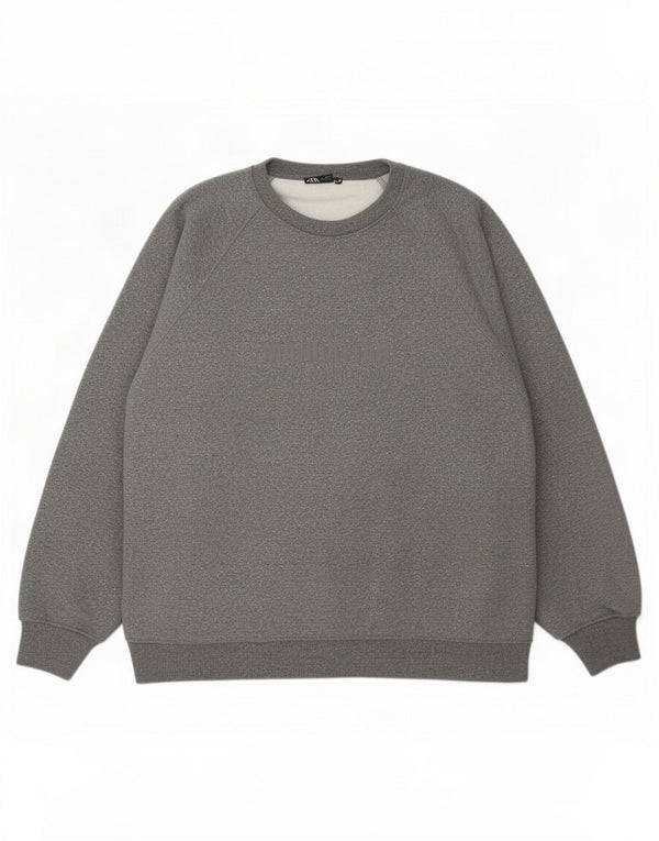 Zara Womens Graphic Oversized Sweatshirt Pullover UK 16 Large Grau meliert