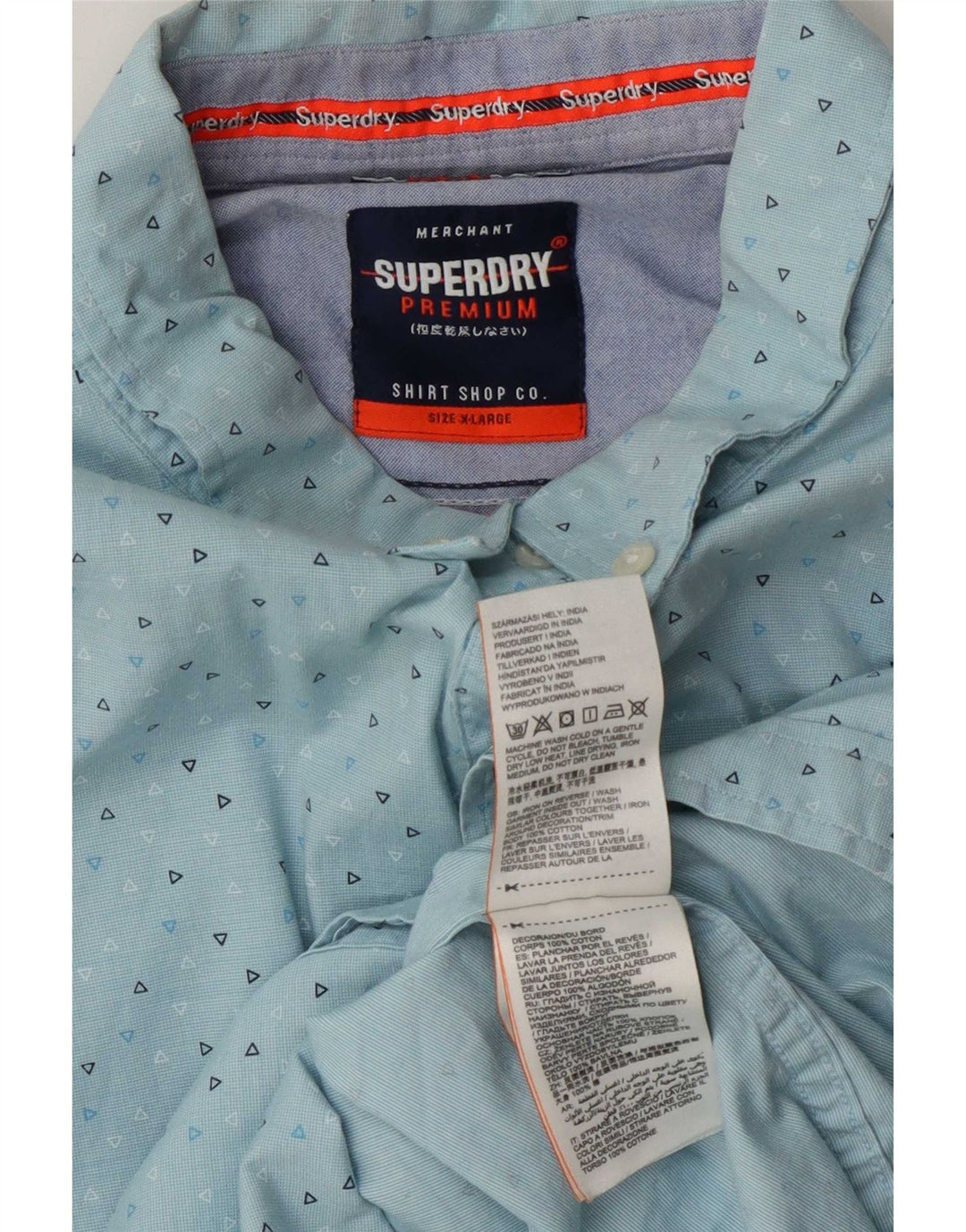 Superdry Herrenhemd XL, blaue geometrische Baumwolle