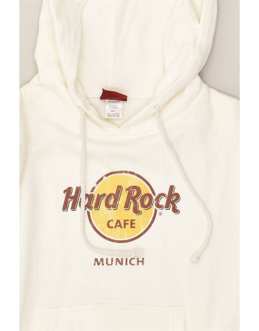 HARD ROCK CAFE Womens Munich Graphic Hoodie Jumper UK 10 Small White | Vintage Hard Rock Cafe | Thrift | Second-Hand Hard Rock Cafe | Used Clothing | Messina Hembry 