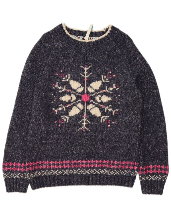 Weird Fish Womens Boat Neck Jumper Sweater UK 12 Medium Navy Blue Fair Isle