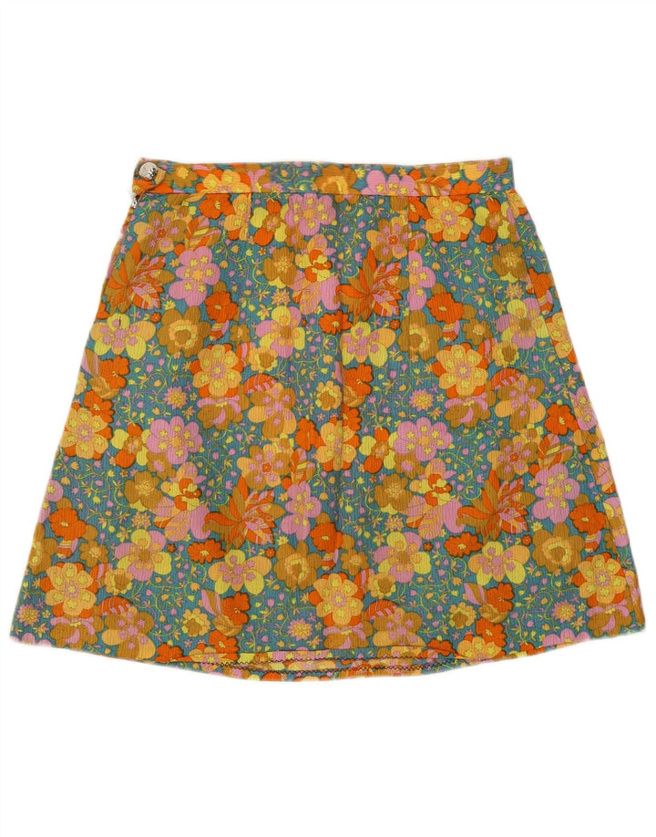 Vintage Damen A-Linie Rock W26 Kleines grünes Blumenmuster