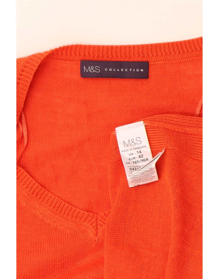 Marks & Spencer Damen-Pullover in Übergröße mit V-Ausschnitt, Gr. 14, Größe L, Orange